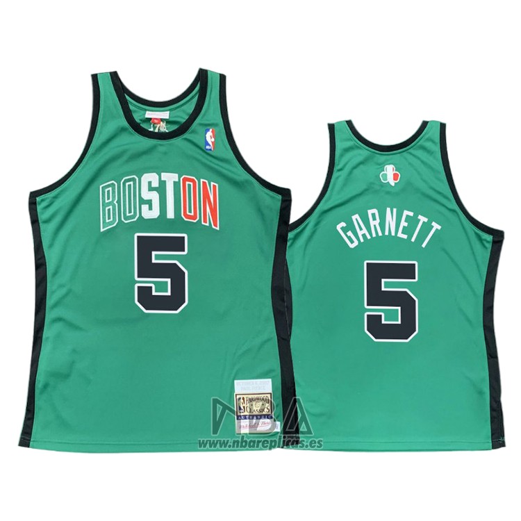 Camiseta Boston Celtics Kevin Garnett NO 5 Hardwood Classics Throwback 2007-08 Verde